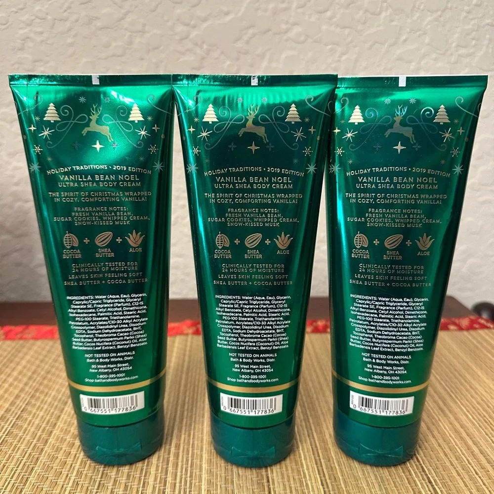 Bath and Body Works Vanilla Bean Noel THREE NWT 8 oz Body Cream Crème Bu…